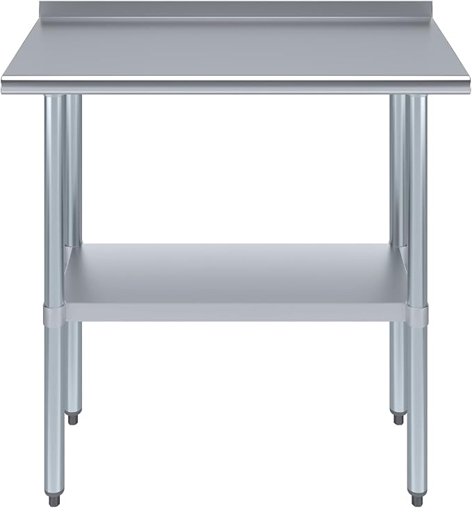 AmGood 36" Long x 18" Deep Stainless Steel Work Table with 1.5" Backsplash | Metal Kitchen Food Prep Table | NSF