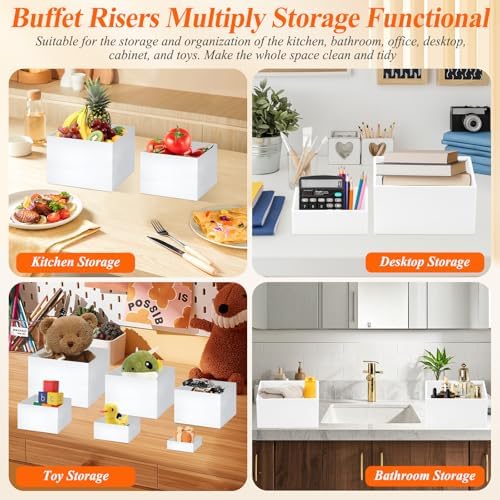 10 Pcs White Acrylic Buffet Risers with Mini Sign and Marker, Food Display Stands for Buffet Table Party Catering Dessert Jewelry Collectibles, Acrylic Cube Nesting Boxes with Hollow Bottoms 8 Sizes (10" 9" 8" 7" 6" 5" 4" 4" 3" 3") - Image 5