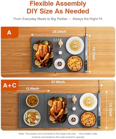 Expandable Warming Mat for Food – iTRUSOU 38"x16" Silicone Warming Tray with 7 Temp Settings, Switchable℃/℉, 99H Timer, Child Lock – 2 Panels Custom Sizes for Energy Efficiency - Image 6