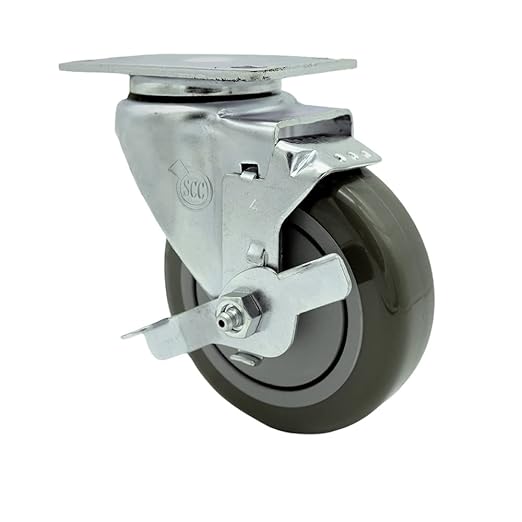 Service Caster Brand Replacement Caster for Uline Caster H-7448SWB-Stainless Steel Swivel Top Plate Caster with 4 Inch Gray Polyurethane Wheel and Top Lock Brake- Fits Carts and Platform Trucks H-3352