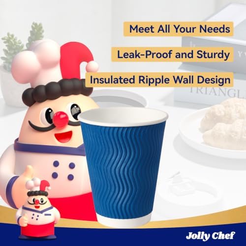 JOLLY CHEF Paper Coffee Cups 12 oz 120 Pack Insulated Paper Cups Blue - Image 3