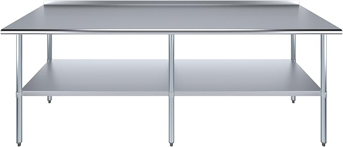 AmGood Stainless Steel Work Table with 1.5" Backsplash | Metal Kitchen Food Prep Table | NSF (96" Long x 30" Deep)