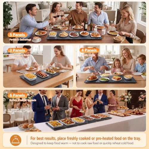33" x 15" Food Warmers for Parties Buffet, 4-in-1 Electric Warming Trays for Buffets Party, Glass Food Warming Mat with 17 Heat Levels & 12H Timer for Family Dinners Catering Gatherings - Image 3