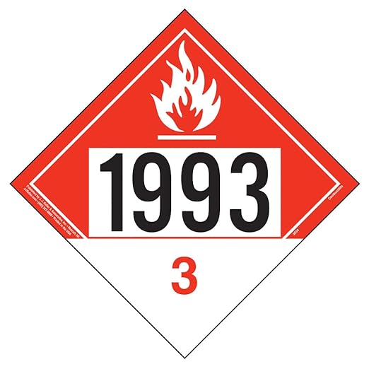 1993 Placard, Class 3 Combustible Liquid 25-pk. - 10.75" x 10.75" Removable Self Adhesive Economy Vinyl for Short-Term Applications, DOT Hazmat Compliant, J. J. Keller & Associates, Inc.