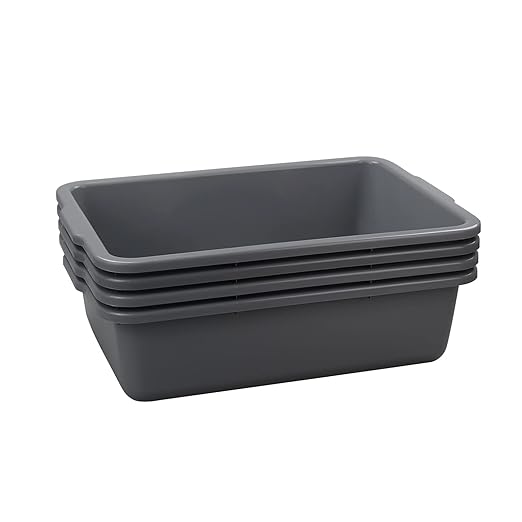 4-Pack 32 L Large Commercial Bus Tubs, Plastic Utility Bus Box, Gray