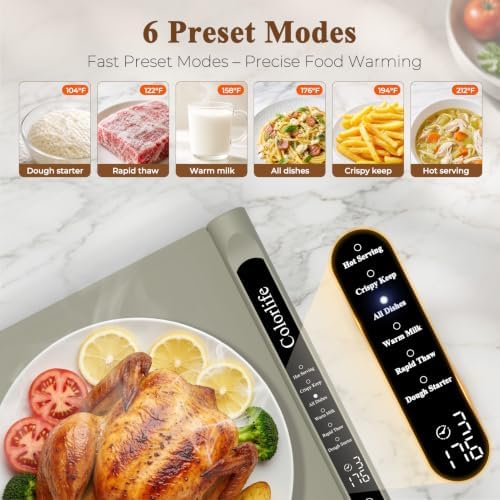 Warming Mat for Food,Electric Warming Tray with Heat-Resistant Pad-XL Khaki - Image 2