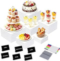 White Acrylic Buffet Risers Dessert Table Display Stand with Signs & Marker by Unknown