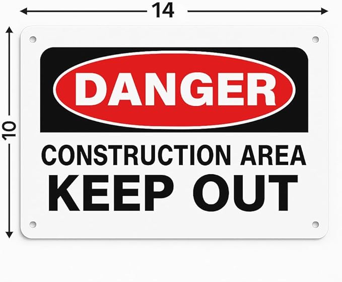 Constructicn Area Keep Out Signs, Danger Do Not Enter Sign Metal Danger Sign 10x14 Inch Rust Free Aluminum UV Printed Easy to Mount Weather Resistant Long Lasting Ink (4-Pack)…