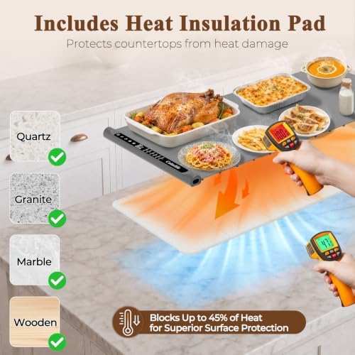 Warming Mat for Food, Electric Warming Tray with Heat-Resistant Pad-XL Grey - Image 3