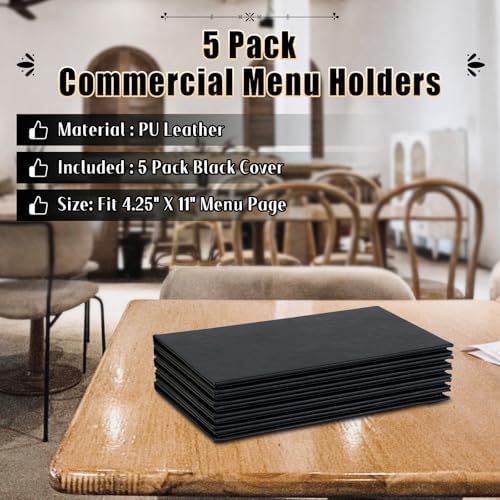 Restaurant Menu Covers Holders 4.25" x 11" | Pack of 5 Synthetic Leather Triple Fold Panels 4 View Angled Corners Black for Wine List, Drinks (5, Triple Fold Panels 4 View (4.25 x 11 inch)) - Image 5