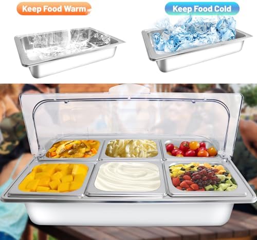 Countertop Ice Food Serving Display Tray with 6 Pan, Portable Salad Bar Buffet Station for Home, Cold Food Buffet Server, Ice Serving Trays for Parties, Pizza Topping Station Cooling Trays for Food - Image 4
