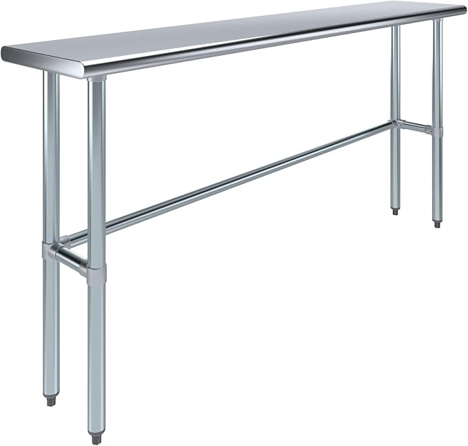 AmGood Stainless Steel Work Table Open Base | NSF Kitchen Island Food Prep | Laundry Garage Utility Bench (72" Long X 14" Deep)