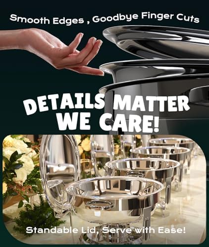 Chafing Dishes for Buffet 4 Pack, 6QT [Worry-Free Assemble] Food Warmers for Parties Buffet [Mirror-Like Polished Finish Stainless Steel Round Chafing Dish Buffet Set with Complete Set - Image 5