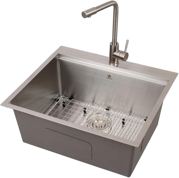 STARSTAR Workstation Ledge Top Mount/Drop-in 304 Stainless Steel Luxury Single Bowl For Kitchen,Yard, Office, Bar, Laundry Sink (21 x 20)