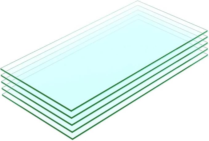Floating Shelves - Pack of 5 Tempered Glass Shelves, 10" W x 36" L, 3/16" Thick, Polished Edges-– Rectangular Replacement Shelves for Cabinets, Display Cases & Retail Fixtures