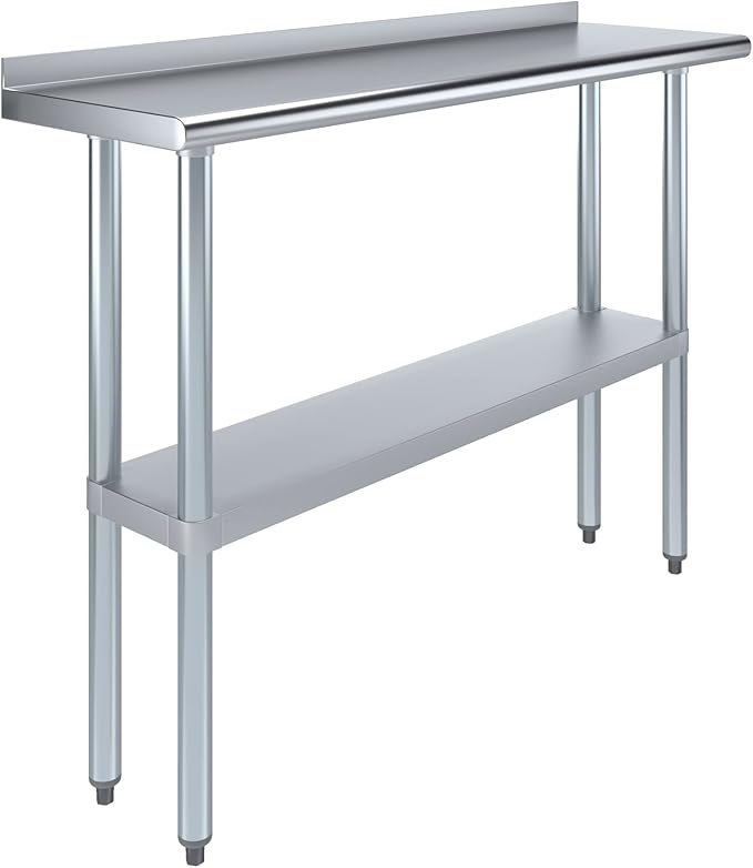 AmGood 48" Long x 14" Deep Stainless Steel Work Table with 1.5" Backsplash | Metal Kitchen Food Prep Table | NSF