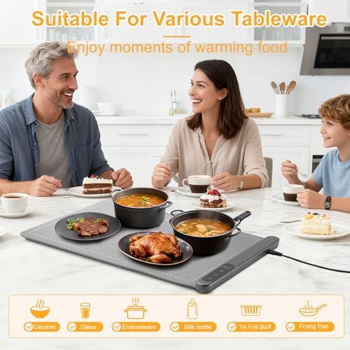 Warming Food Mat, Electric Heating Warming Mat for Food with 6 Level Temperature & 6 Hours Timer, Flexible Silicone Food Warmer, Portable Warming Trays for Party Home Kitchen (Gray, 23.6"x15") - Image 4