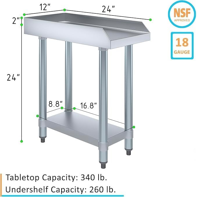 Stainless Steel Equipment Stand with Undershelf + Casters, Heavy Duty, Commercial Grade, NSF Certified (24" Width x 12" Length)