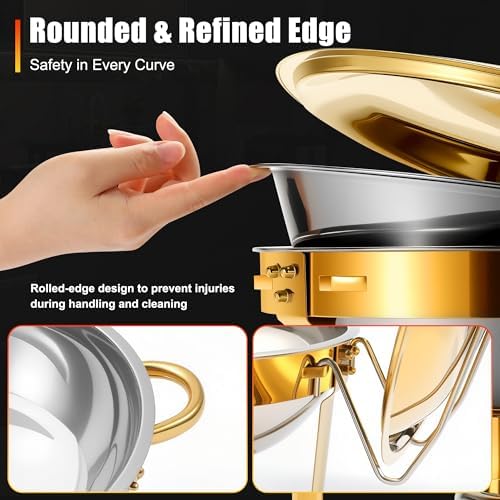 Chafing Dishes for Buffet 2Pack 4.5QT Round Stainless Steel Chafing Dish Set for Home Parties Catering Events Complete Buffet Warmer Set (Gold 2) - Image 3