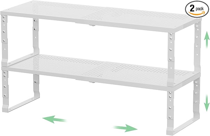 Flat Top Storage Rack - Expandable Countertop Space Saver, Heavy-Duty Steel Construction, Powder Coated Finish for Kitchens, Bathrooms, Workshops or Offices
