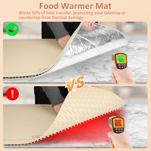 Warming Mat for Food,36"x16" Large Food Warmer Mats Beige Pad - Image 4