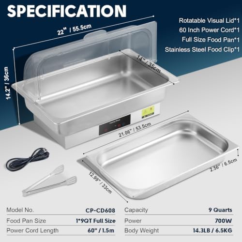 Electric Chafing Dish Buffet Server with Touch Control, 9QT Full Size Food Pan, Stainless Steel Roll Top Food Warmer for Catering Buffet - Image 6
