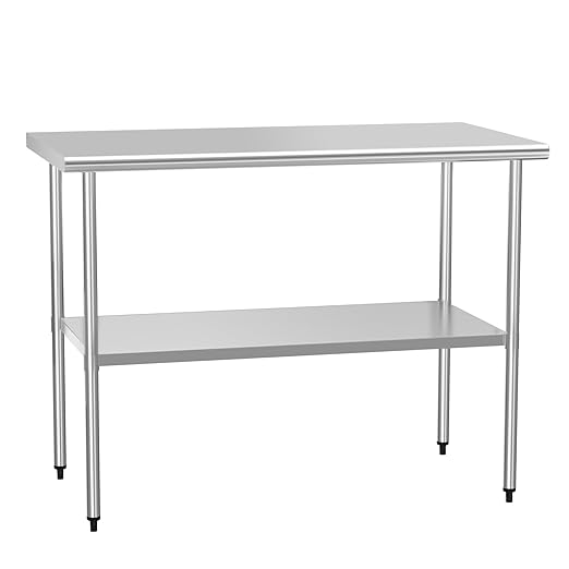 Stainless Steel Table for Food Prep & Work 24 x 48 inches Utility Table with Adjustable Undershelf, Commercial Workstation in Kitchen, Garage, Outdoor BBQ
