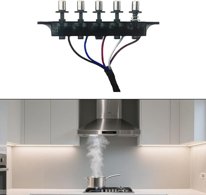 Range Hood Switch Button 5-Button Control Panel for Replacement - PC Material, 12 cm Hole Distance, 40 cm Wire Length