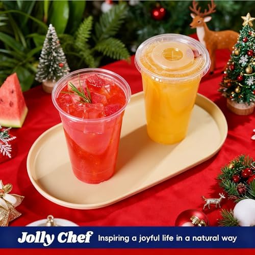 JOLLY CHEF 500 Pack 20 oz Clear Plastic Cups with Flat Lids, PET Clear Cups - Image 3