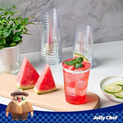 JOLLY CHEF 12 oz Plastic Cups, Silver Rimmed Plastic Tumblers 100 Pack - Image 6