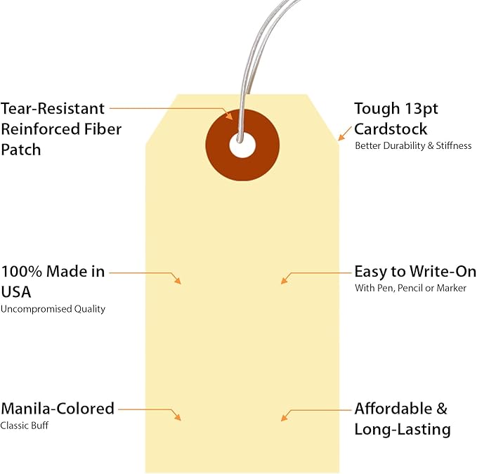 SmartSign Blank Manila Shipping Tags with Pre-Strung Elastic Strings - Pack of 250, Size-2, 13pt Thick Cardstock Tag, 3 1/4" x 1 5/8" Paper Hang Tags with Reinforced Fiber Patch