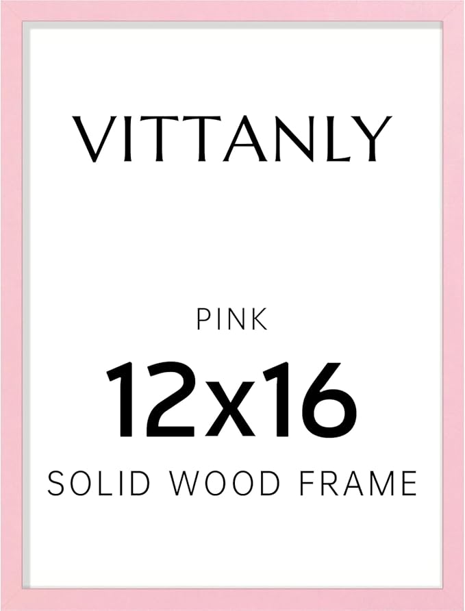 Vittanly 12x16 Picture Frame, Solid Wood Frame with Plexiglass, Includes 8.5x11 Mat, Wall Hanging for Photos, Home Decor, Pale Pink, 1 Pack