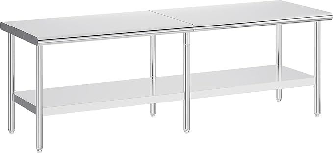Jocisland 30" x 108" Stainless Steel Table for Prep & Work Adjustable Under Shelf and Feet, for Commercial Kitchen, Restaurant, Hotel, Garage