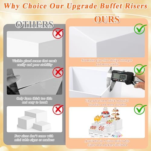 White Acrylic Buffet Risers and Stand Food Risers with Mini Sign and Maker - Image 3