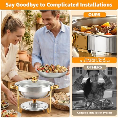 Chafing Dishes for Buffet，2PACK 4.5QT Round Chafing Dishes for Buffet, Gold and Silver Stainless Steel Chafing Dish Buffet Set with Glass Lid and Lid Holder for Home Parties,Wedding,Church Events - Image 4