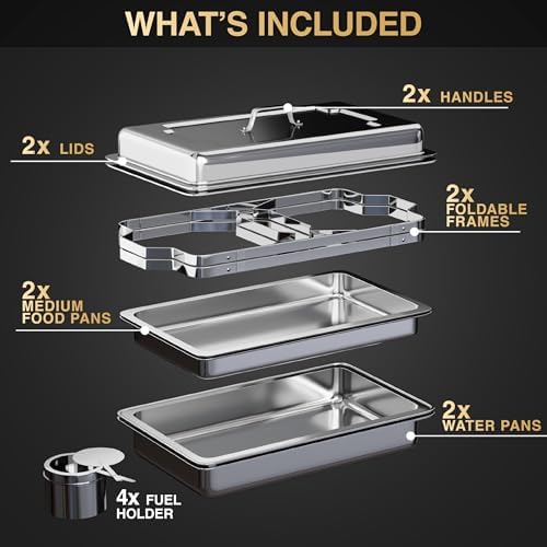 Chafing Dishes for Buffet 2 Pack (2 Pans + 3 Utensils) - 9QT Stainless Steel Chafing Dish Buffet Set - Food Warmers for Parties Buffet - Buffet Servers and Warmers (2 Pack + 2 Pans + 3 Utensils) - Image 2