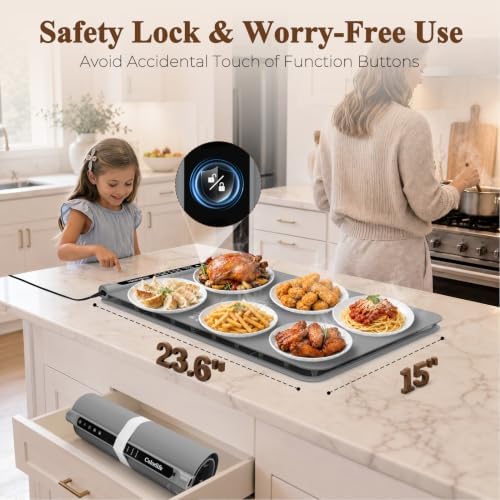 Warming Mat for Food, Electric Warming Tray with Heat-Resistant Pad-L Grey - Image 4