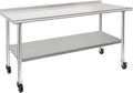 HARDURA Stainless Steel Table with Wheels 30X72 Inches NSF Heavy Duty Commercial Prep Table with 2” Backsplash and Adjustable Undershelf for Food Prep