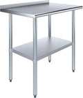 AmGood 36" Long x 24" Deep Stainless Steel Work Table with 1.5" Backsplash | Metal Kitchen Food Prep Table | NSF