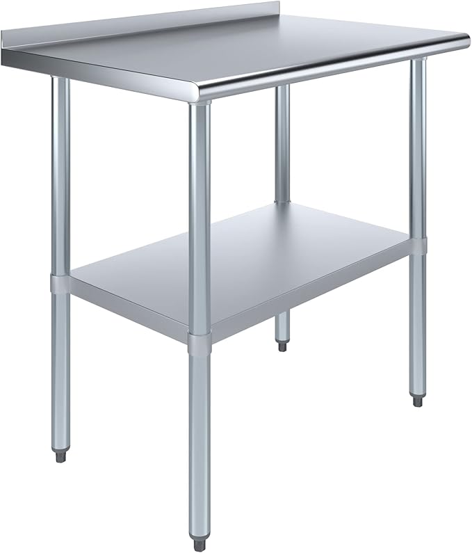AmGood 36" Long x 24" Deep Stainless Steel Work Table with 1.5" Backsplash | Metal Kitchen Food Prep Table | NSF