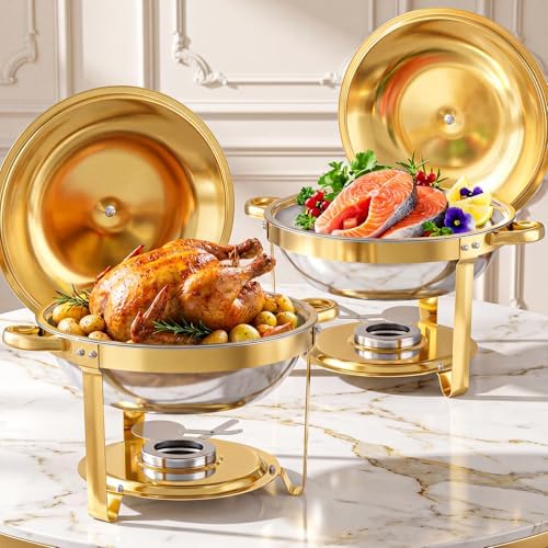 ALSO GO 2 Pack 6QT Chafing Dish for Buffet with Golden Lids by ALSOGO