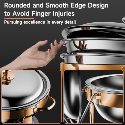 Chafing Dishes for Buffet, 4 Pack 5QT Round Stainless Steel Chafing Dish Set for Home Parties, Christmas Gatherings, Catering Events Complete Buffet Warmer Set (Rose Gold 4) - Image 6