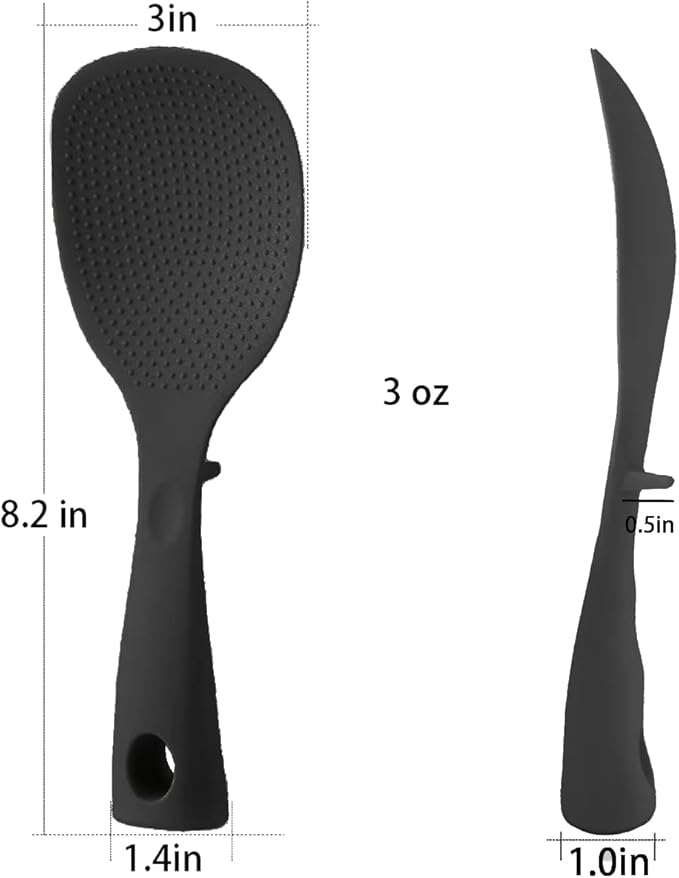 2Pcs of Silicone Rice Ladle Rice Serving Spoon Easy To Clean Rice Spoon for Electric Rice Cooker Rice Paddle for Kitchen (Black)