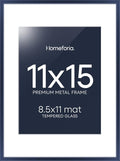 Homeforia 11x15 Picture Frame Navy Blue, High End Metal 11x15 Wall Hanging Frame with Mat 8.5x11, 11 x 15 Poster Frames Matted to 8.5 x 11 inch Photo, 11by15 Frames, Tempered Glass, Wall Kit, Set of 1