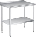 Stainless Steel Prep Table, 36 x 24 Inches, with Backsplash, Adjustable Undershelf and 4 Caster Wheels, Commercial Heavy Duty Table with Adjustable Under Shelf for Outdoor Use,Restaurants,Hotels,Works