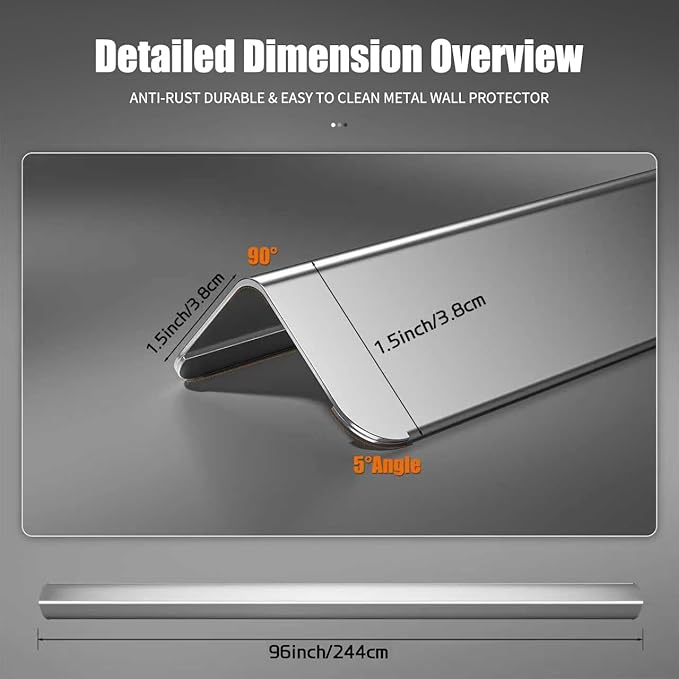 96x1.5x1.5 Inch 304 Stainless Steel Wall Corner Guards (10-Pack) Heavy Duty Rounded Corner Protector, Smooth Folded Edge Design for Wall Protection 90° Angle Metal Edge Guard