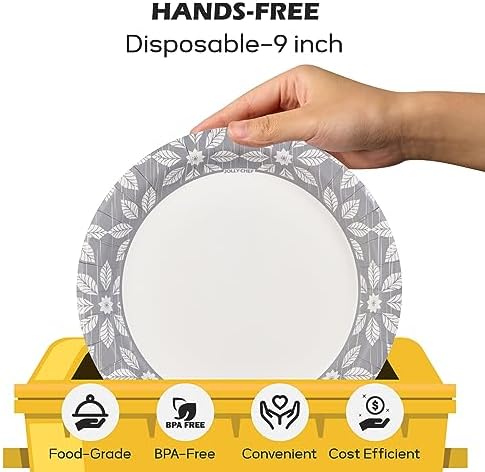 JOLLY CHEF 160 Count Paper Bowls 20 oz Printed Disposable Bowls Bulk, 9 inch 140 Pack Disposable Paper Plates - Image 3