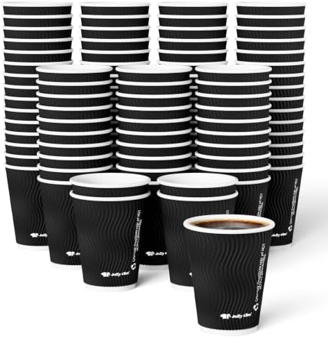 JOLLY CHEF 12 oz Paper Coffee Cups 120 Pack and 300 Pack Coffee Cup Lids - Image 2