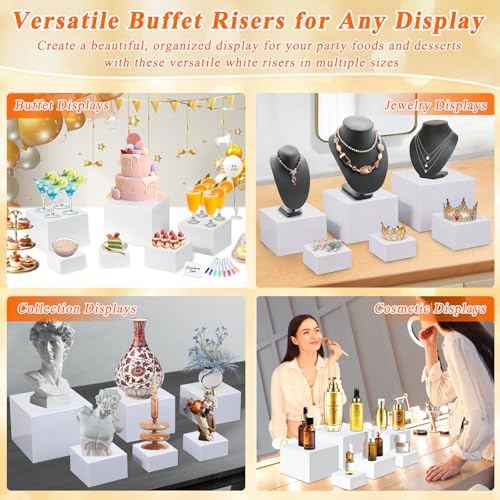 White Acrylic Buffet Risers and Stand Food Risers with Mini Sign and Maker - Image 4