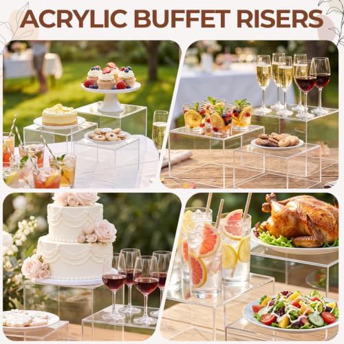 SiliFine 3 Pcs Acrylic Buffet Risers with Price Signs and Markers, Clear - Image 5